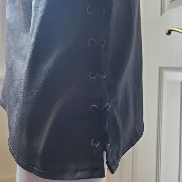 French Connection Skirt Coated Denim Lace Up Party Date Night Sexy Holiday Goth - Picture 7 of 13